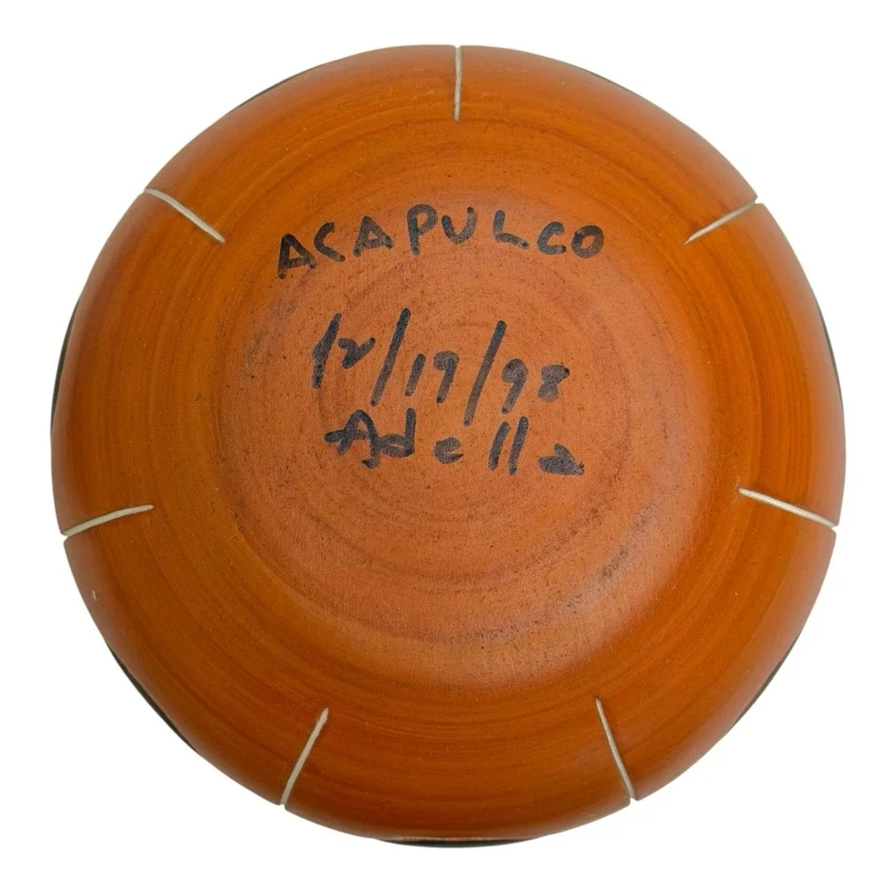 Vintage 1998 Handmade Aztec Acapulco‎ Mexico Pottery Vase Signed and Dated